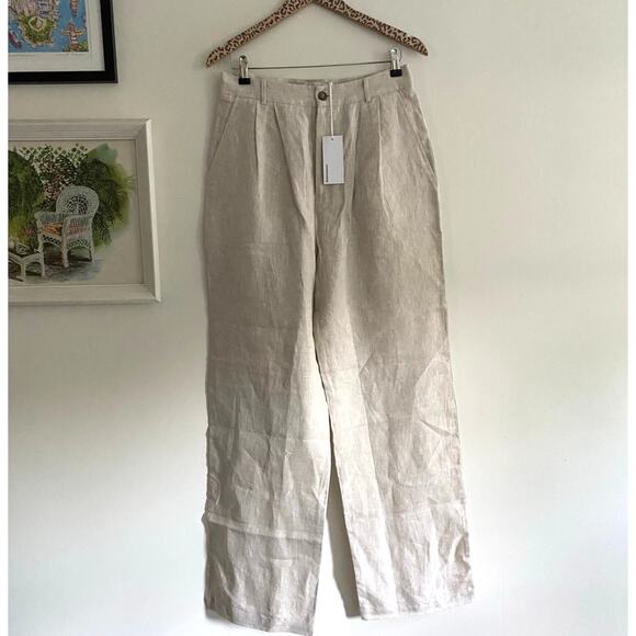 REFORMATION NWT Mason 100% Linen Oatmeal Tan Pants Size 8 - Picture 4 of 12